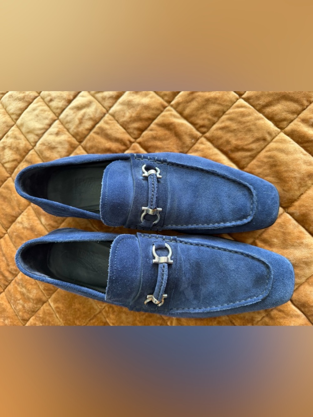Salvatore Ferragamo Blue Suede Gancini Loafers Size 9 Made in Italy
